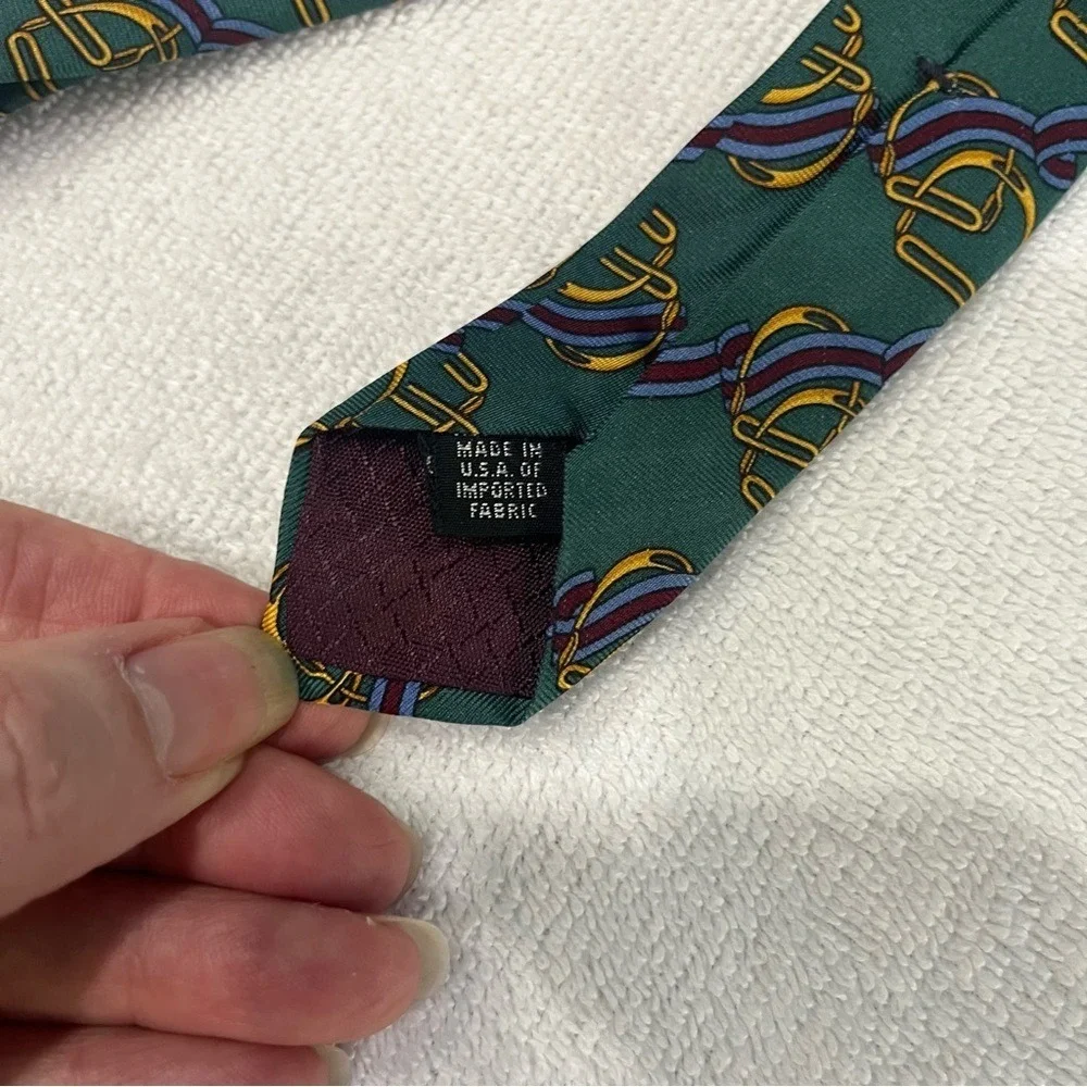 Dior Green Tie with Green and‎ Gold Bridle Pattern Silk Tie